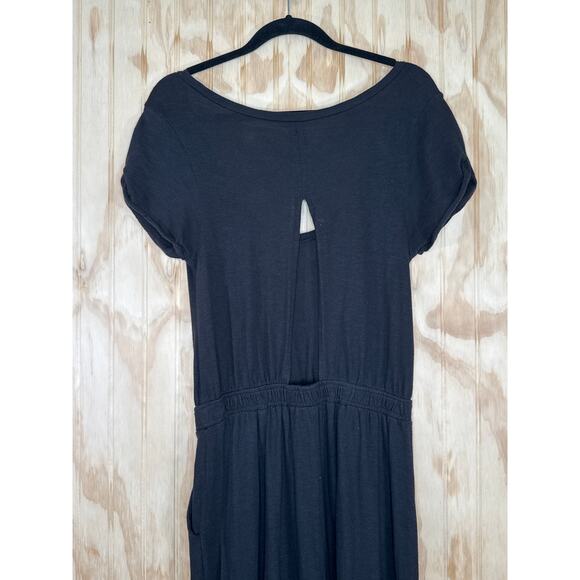 Free People Beach Black Maxi Dress Medium Boho Goth Open Back Side Slit Cotton - Picture 4 of 9